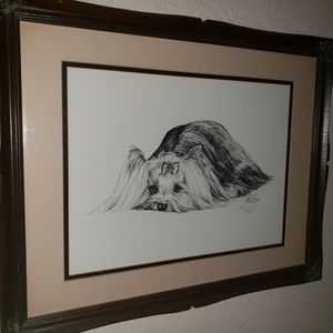 Framed Yorkie Ink Art